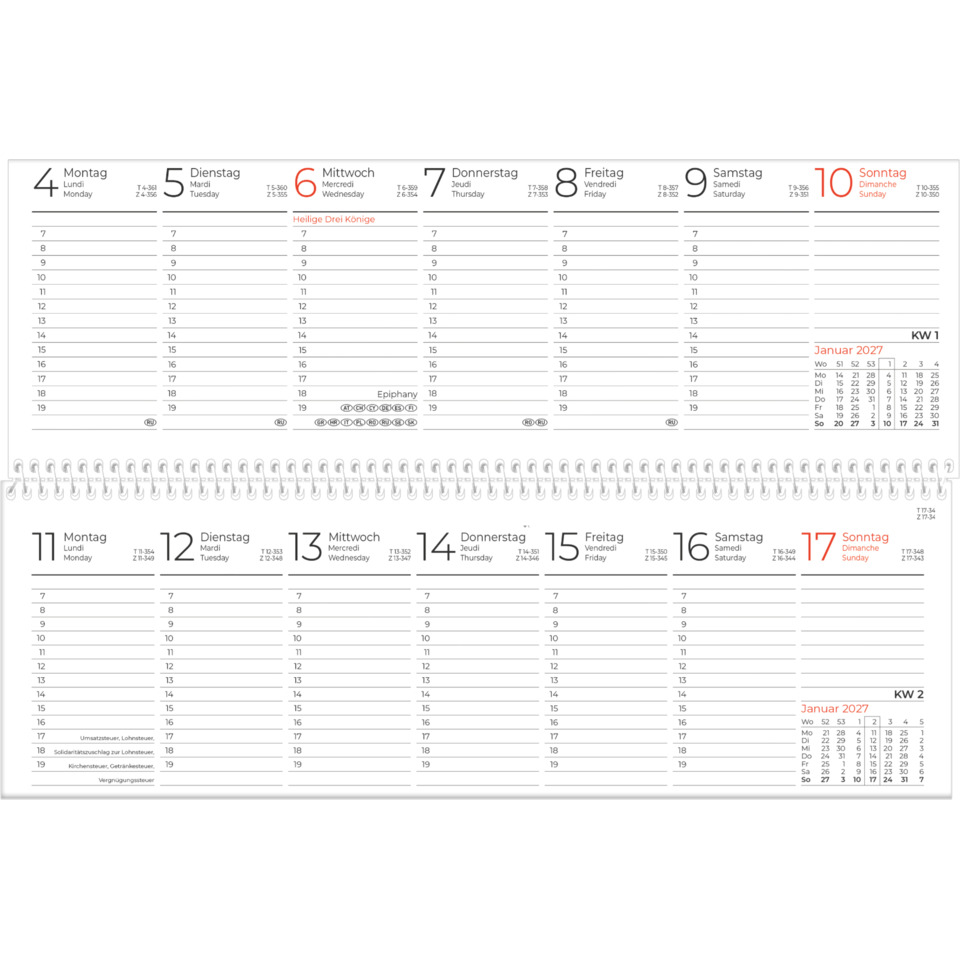 Kalender, Wandkalender, Monatliche Übersichten, Zweimonatskalender, Spiralbindung
