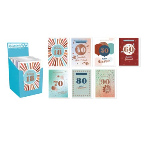 Geburtstagskarte Zahlen Good Luck, 42er, sortiert KOMMA³ 72002163