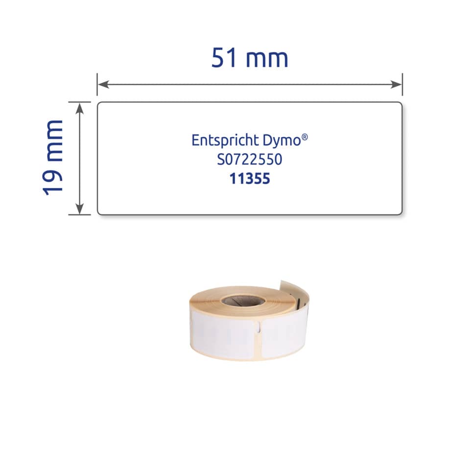 Etikett, Aufkleberrolle, Dymo-Label, Schwarz auf Weiß, Abstand 51mm