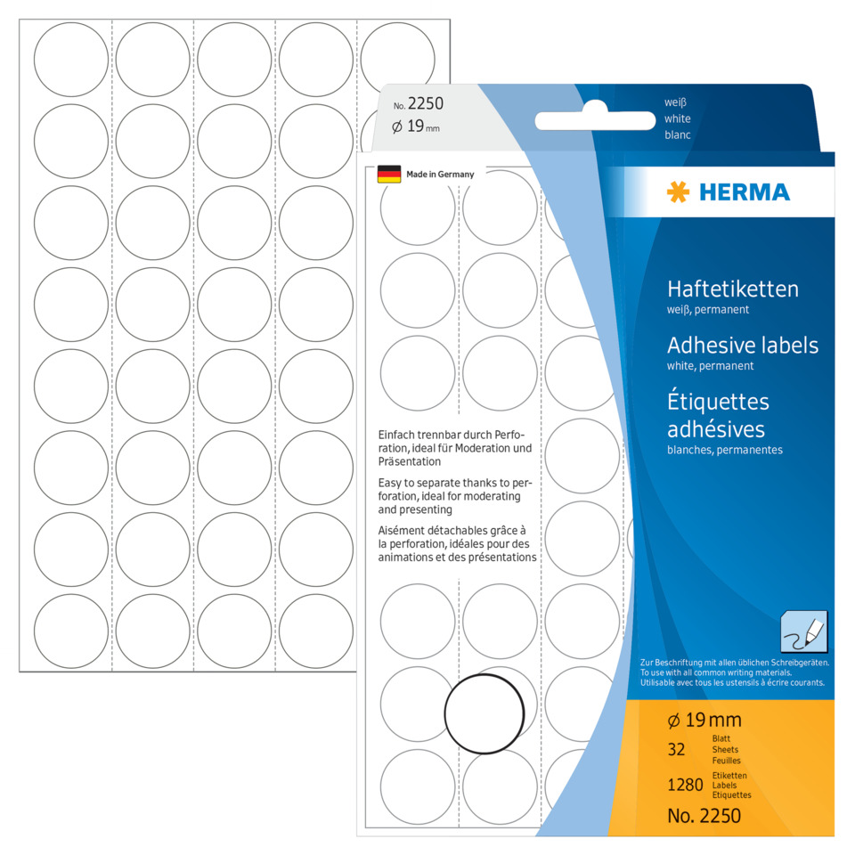 Etiketten, Beschriftungen, Rundetiketten, Durchmesser 19 mm, Perforation