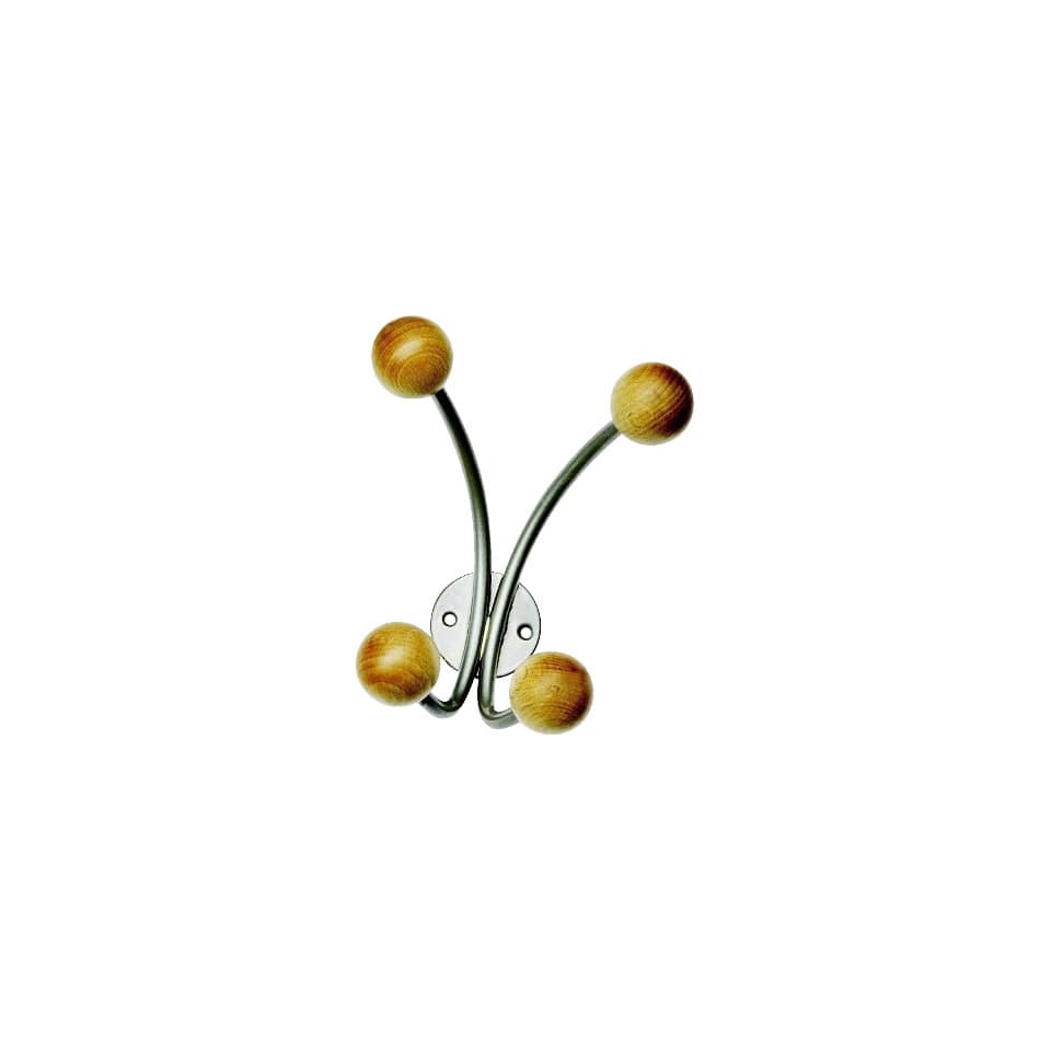 Kleiderhaken, Wandhaken, Doppelhaken, Holzknopf, Metallhaken