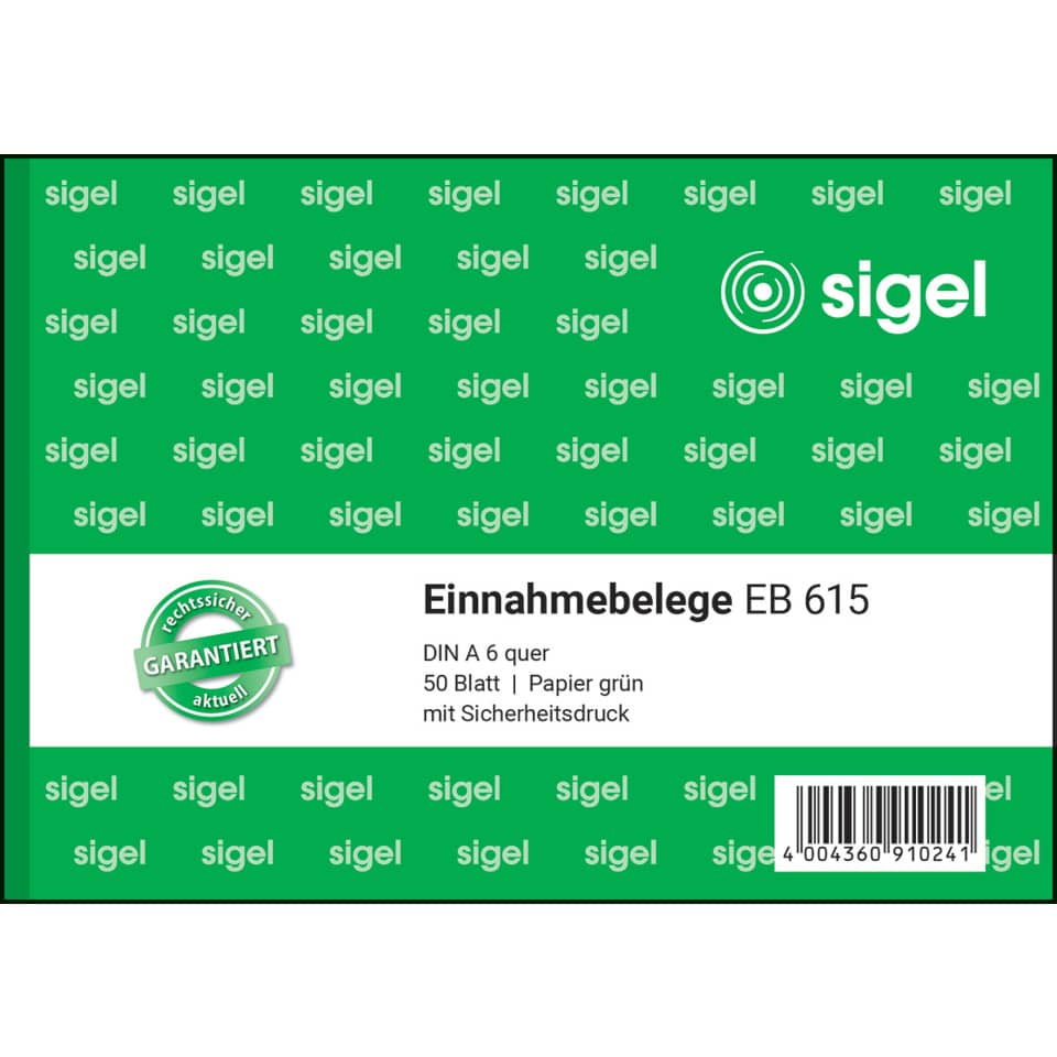 Einnahmebelege, Papier, Grün, DIN A6, 50 Blatt