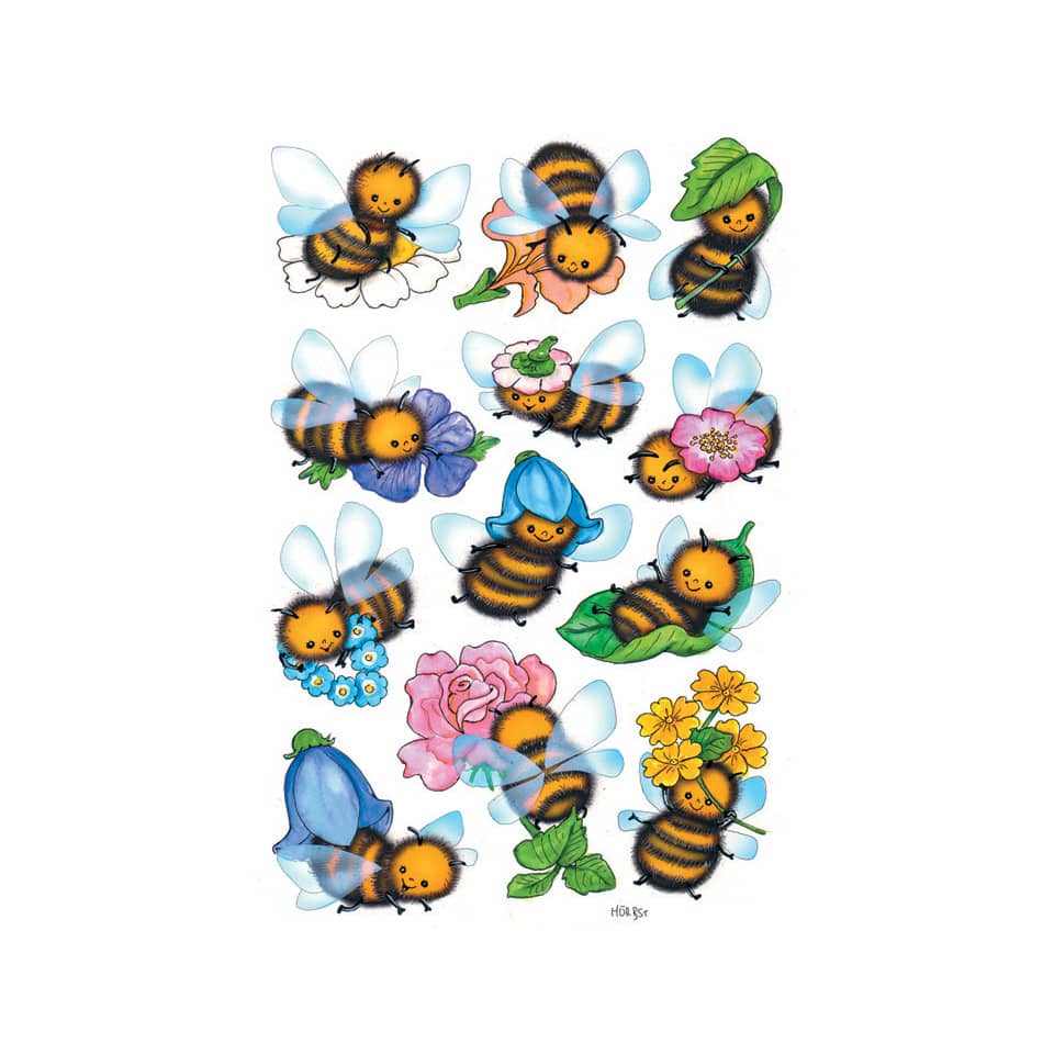 Bienen, Gelb-Schwarz, Flügeln, Blumen, Sticker