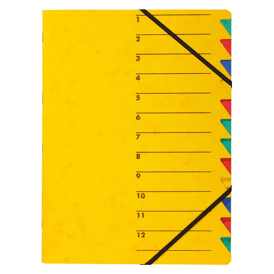 notebook, gelb, Gummiband, bunte Trennblätter, linierte Notizbuchseite