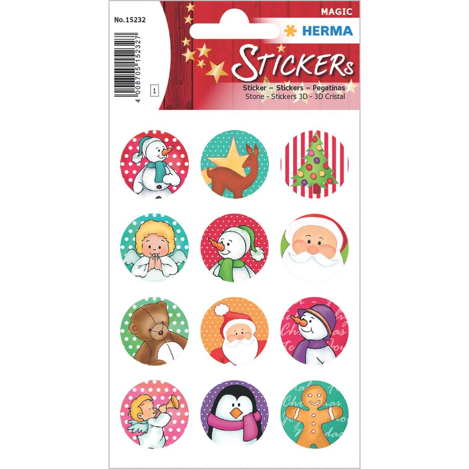 Sticker, Kreisförmig, Weihnachten, Schneemann, Santa Claus