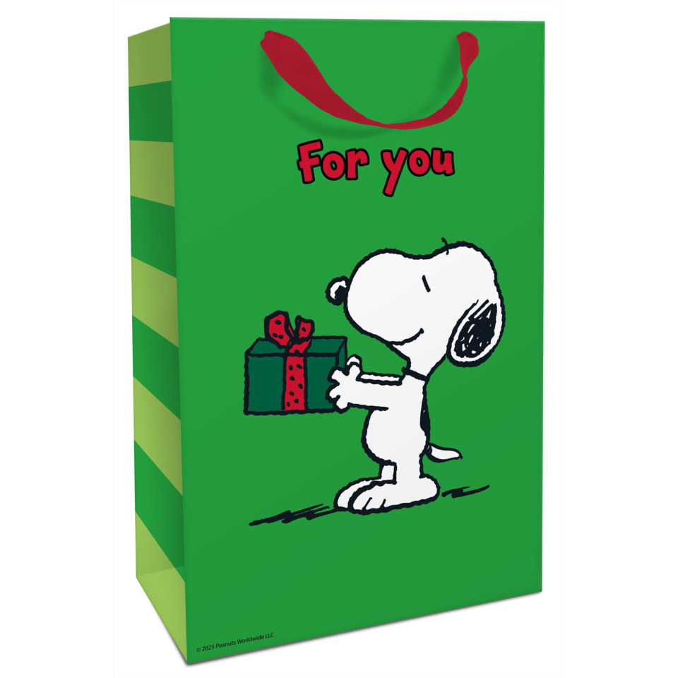 Geschenktüte, Snoopy, grüne Tüte, Geschenkverpackung, Figurenbild