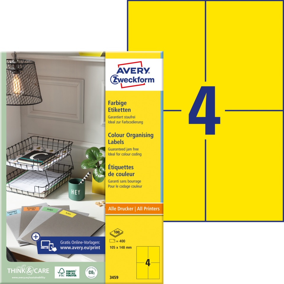 Etiketten, Farbig, Bürobedarf, Druckeretiketten, Avery