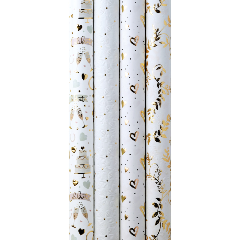 Geschenkpapier, Wedding, Goldfolie, Herzmuster, Blattwerk