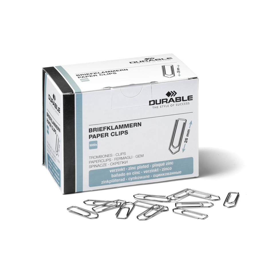 Papiersclips, Metallclips, verzinkt, Schachtel Clips, DURABLE Markenzeichen?