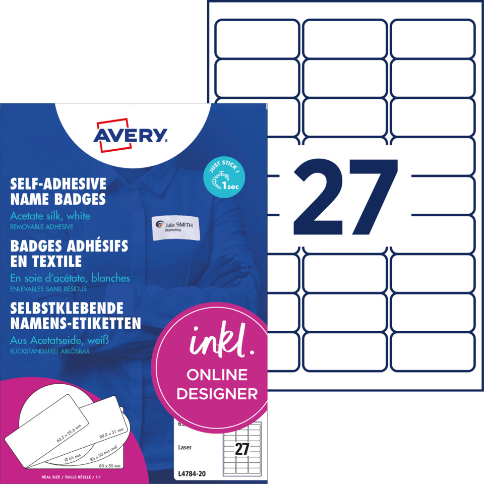 Self-adhesive, Namensschild, Acetat, Weiß, Absenderseite