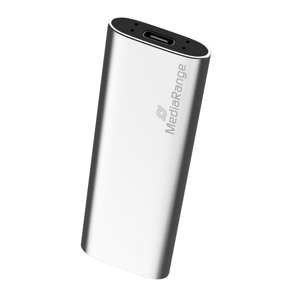 Powerbank, Externe Batterie, USB-C, Schlankes Design, Metallisch silber