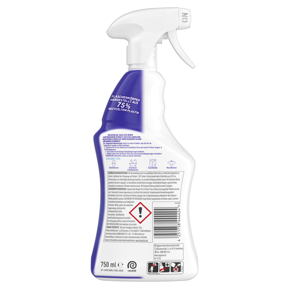 Spray bottle, Cleaning agent, Plastic bottle, Trigger sprayer, 750 ml