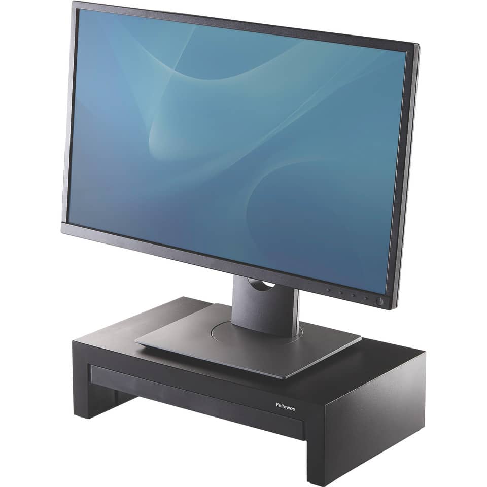 monitor, pc-setup, monitor stand, black desk, computer monitor
