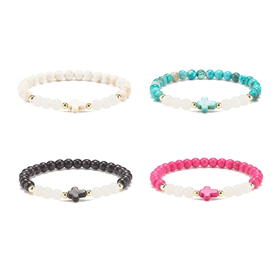 Armband, Perlen, Kreuz-Anhänger, bunte Farben, Dehnband