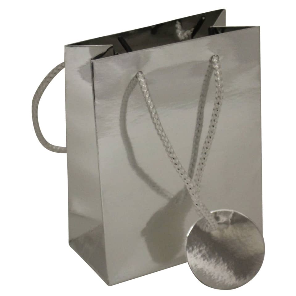 Geschenktüte, Metallic, Silber, Schlichte Geschenkverpackung, Kordelhenkel