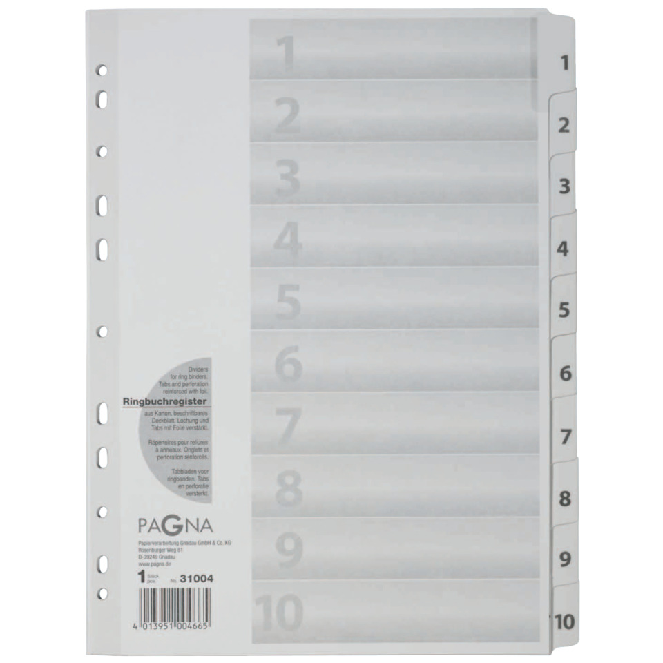 Ordnerregister 1-10, 10-teilig, weiß PAGNA 31004-08 Seite, Text, Postfach, Dateiordner, Elektronik, Handy, Telefon