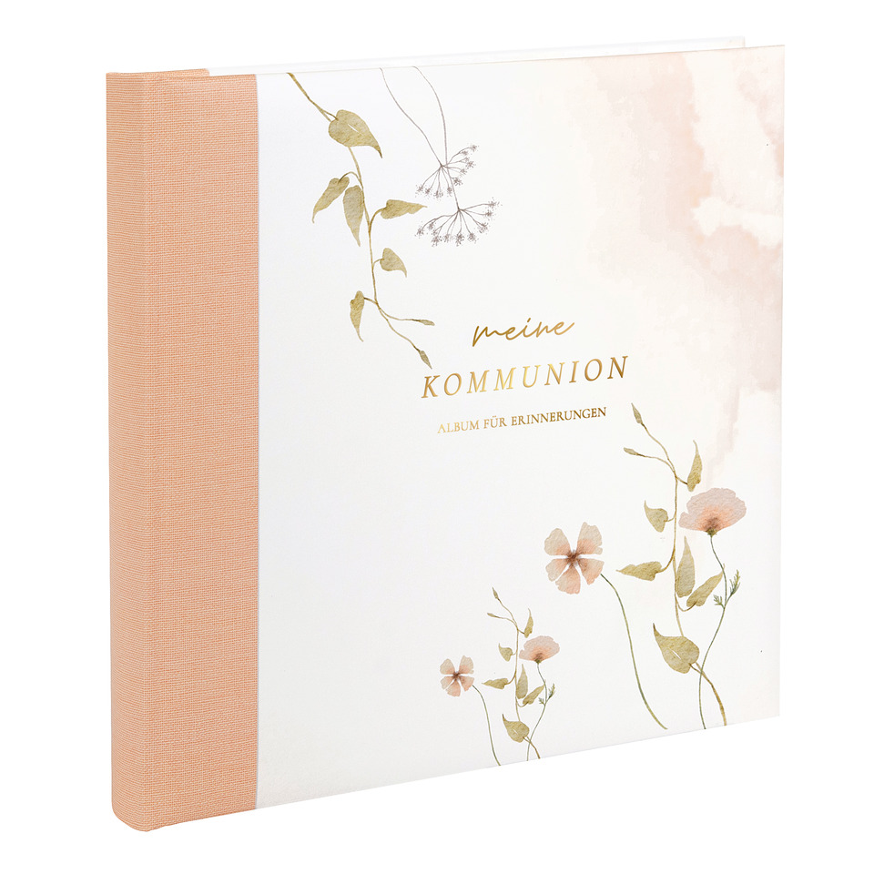 album, kommunion, memory book, blumenmuster, soft pink