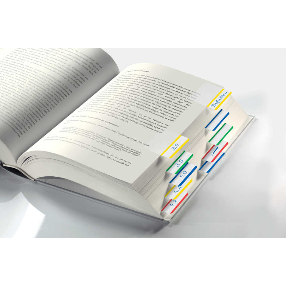 Buchsammlung, geöffnetes Buch, Registermarker, farbcodierte Registerkarten, Lektüre-Organiser, Buch, offenes Buch, Registerkarten, Seiten, Lese-Organiser