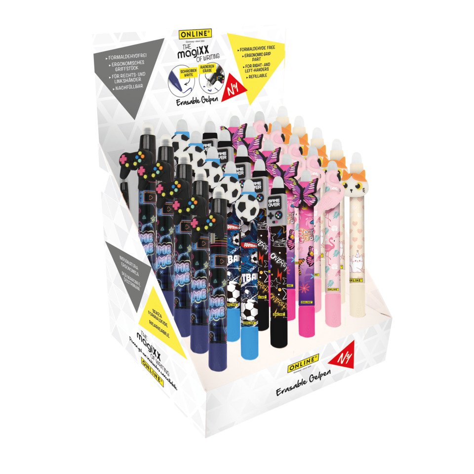 Erasierbare Gelstifte, Fantasiestifte, Fußballmuster, Schmetterlingskappe, Buntes Set