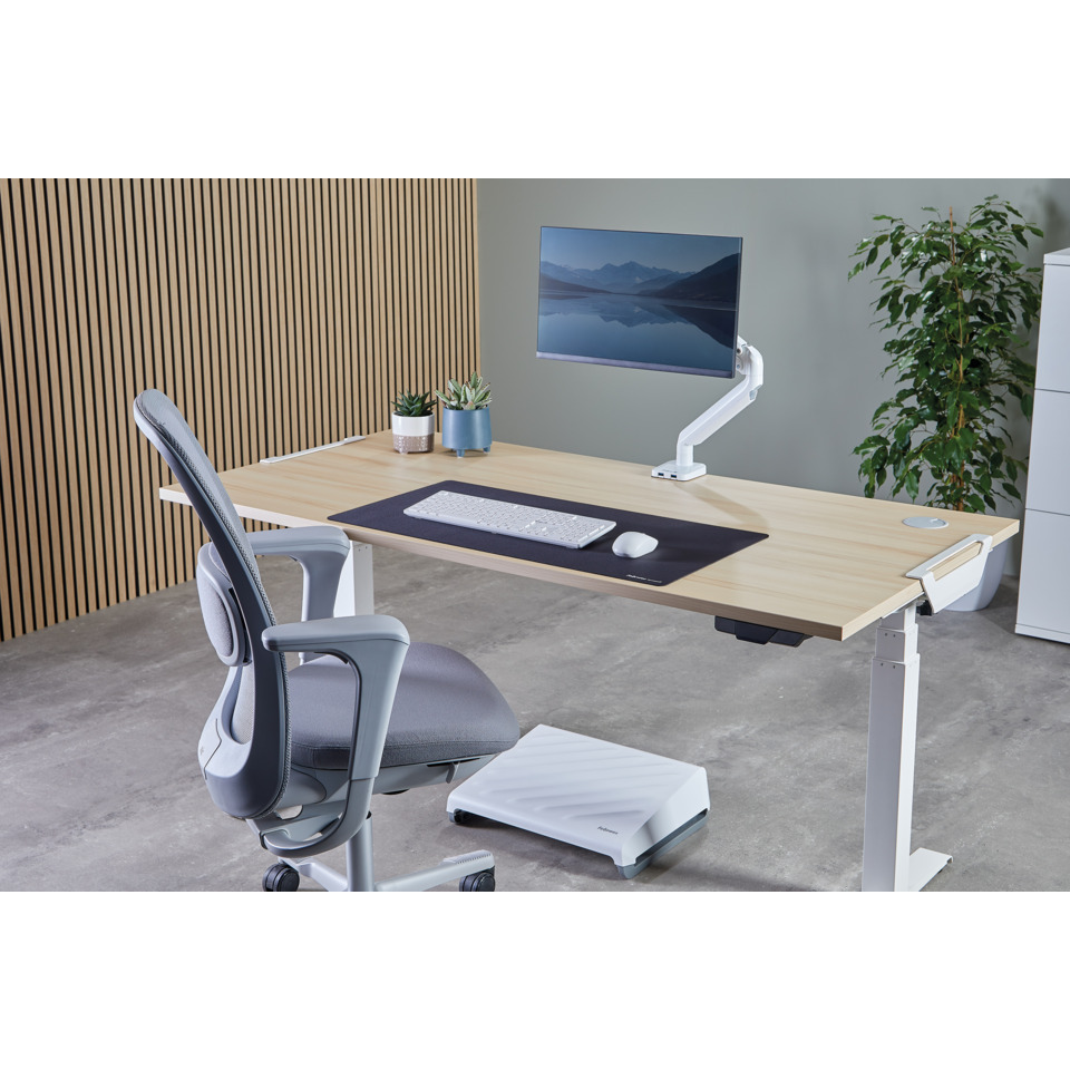Schreibtisch, ergonomischer Stuhl, Monitorhalter, Monitor, Stehschreibtisch