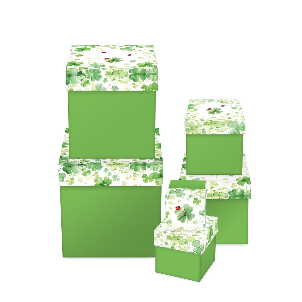 Geschenkboxen, Klee-Design, Grün, Karton-Boxen, Set