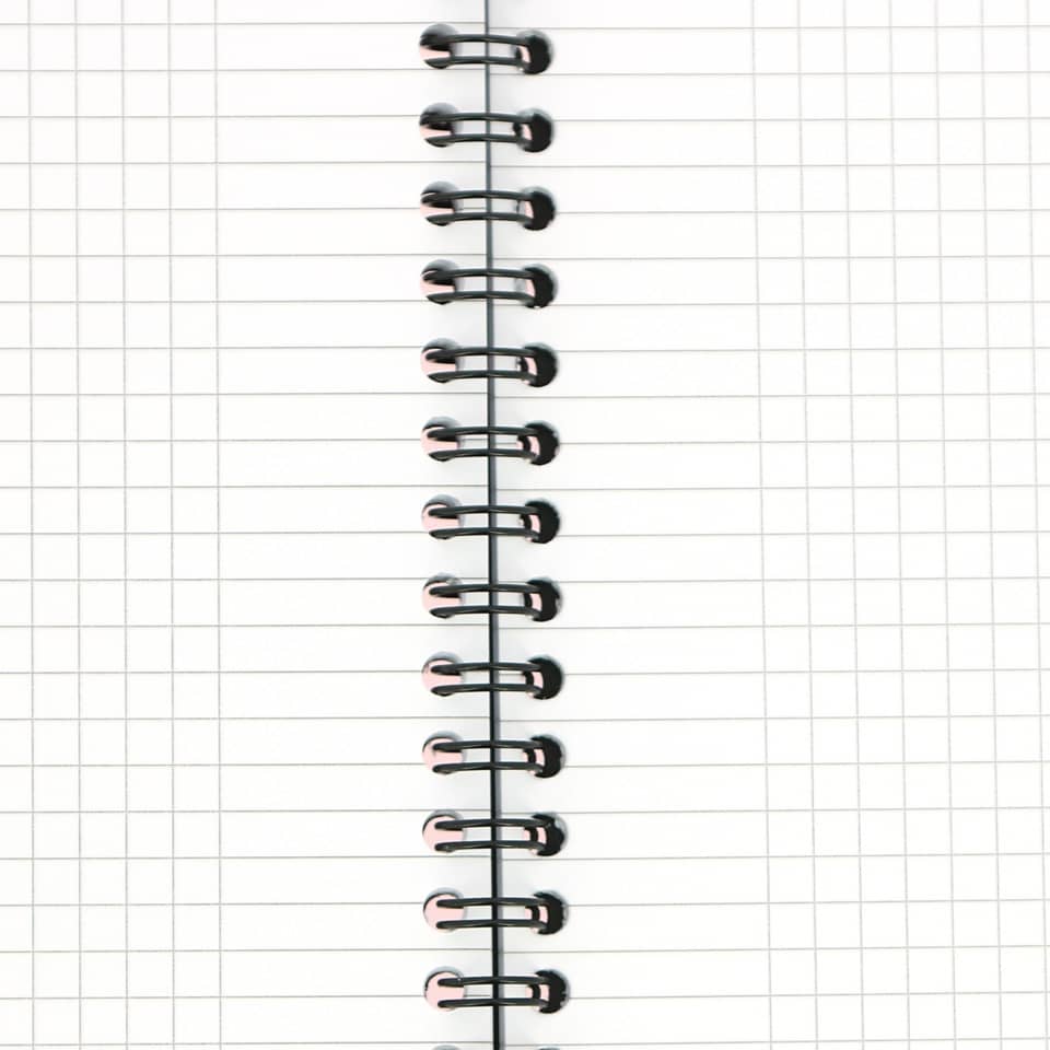 spiralbindung, notizbuch, titelring, lineare grid, papierseite