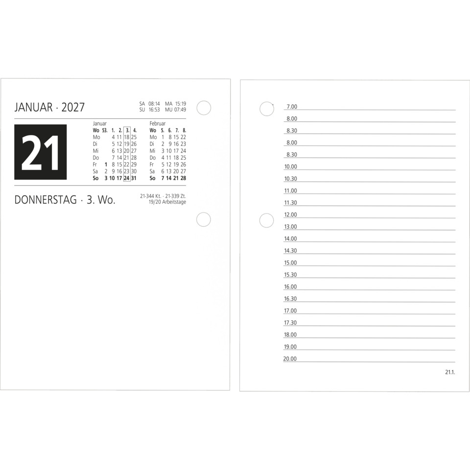 Kalender, Monat Januar 2027, Wochentage, Datum 21, Termine Stundenplan