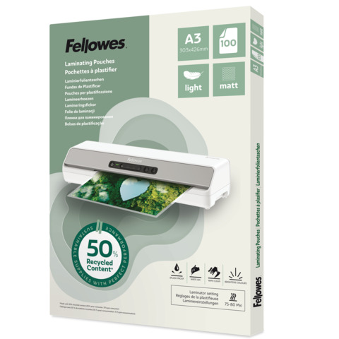 Laminierhülle, A3, 2 x 80 µm, 100 Stück, matt transparent FELLOWES 100143436