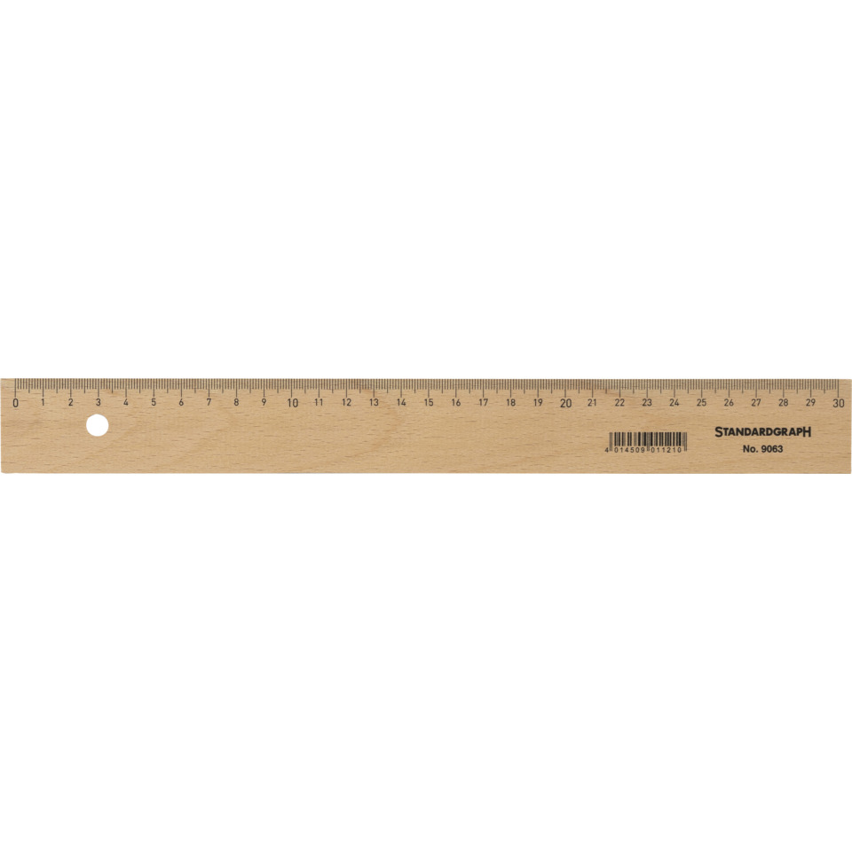 Holzlineal, Holzmaßstab, Maßstab 30 cm, Holzwerkzeug, Lineal mit Loch