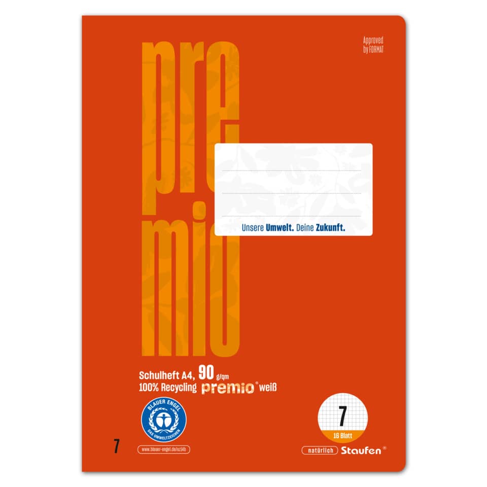 Schulheft, A4-Papier, 80 g/m², Recycling, weißes Papier