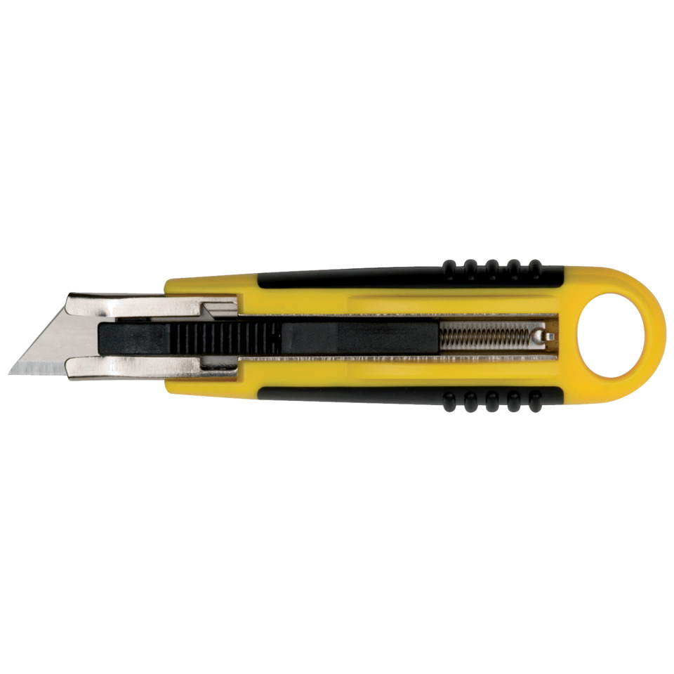 Tape cutter, Utility knife, Retractable blade, Yellow handle, Locking mechanism