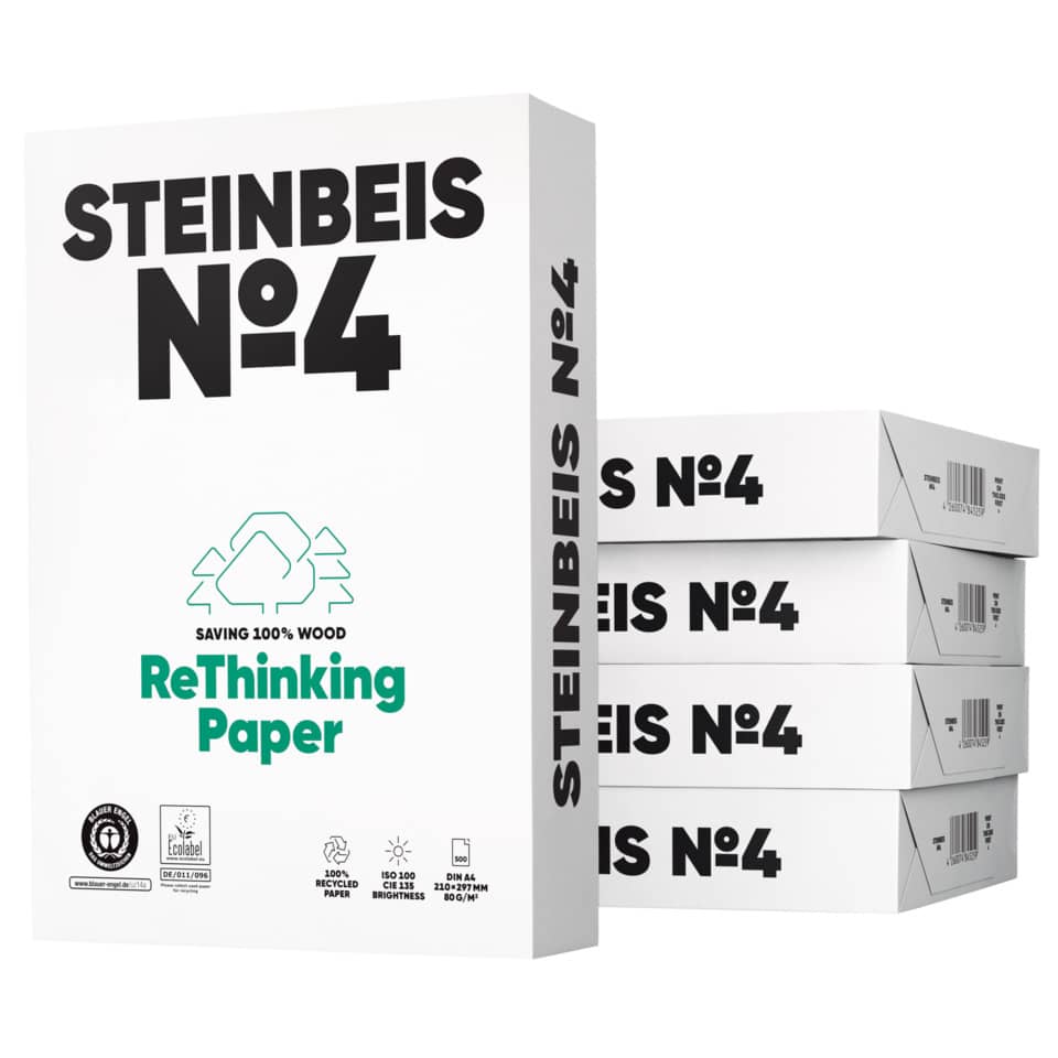 ReThinkung Paper, Papiers Box, gestapelte Boxen, ökologisches Papier, Nummer 4 Verpackung