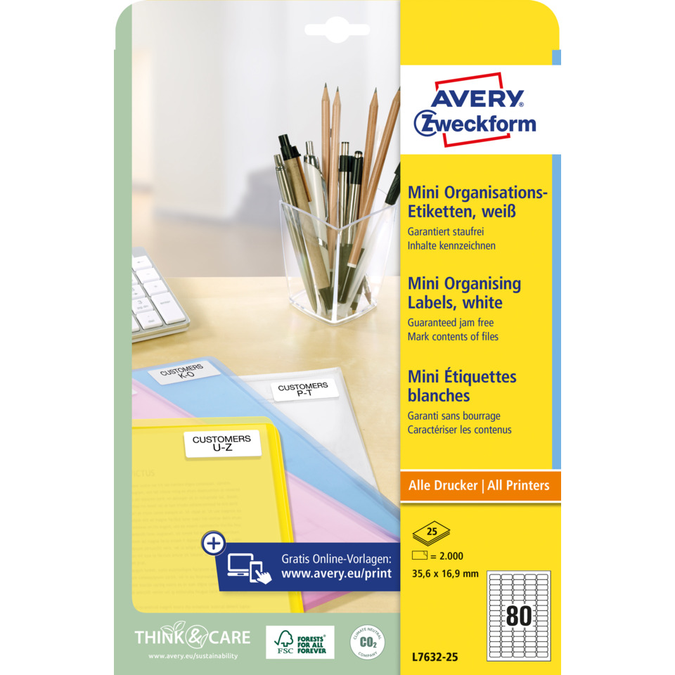 Ordner, Etiketten, Mini Organizing Labels, weiß, Drucker-Labeln