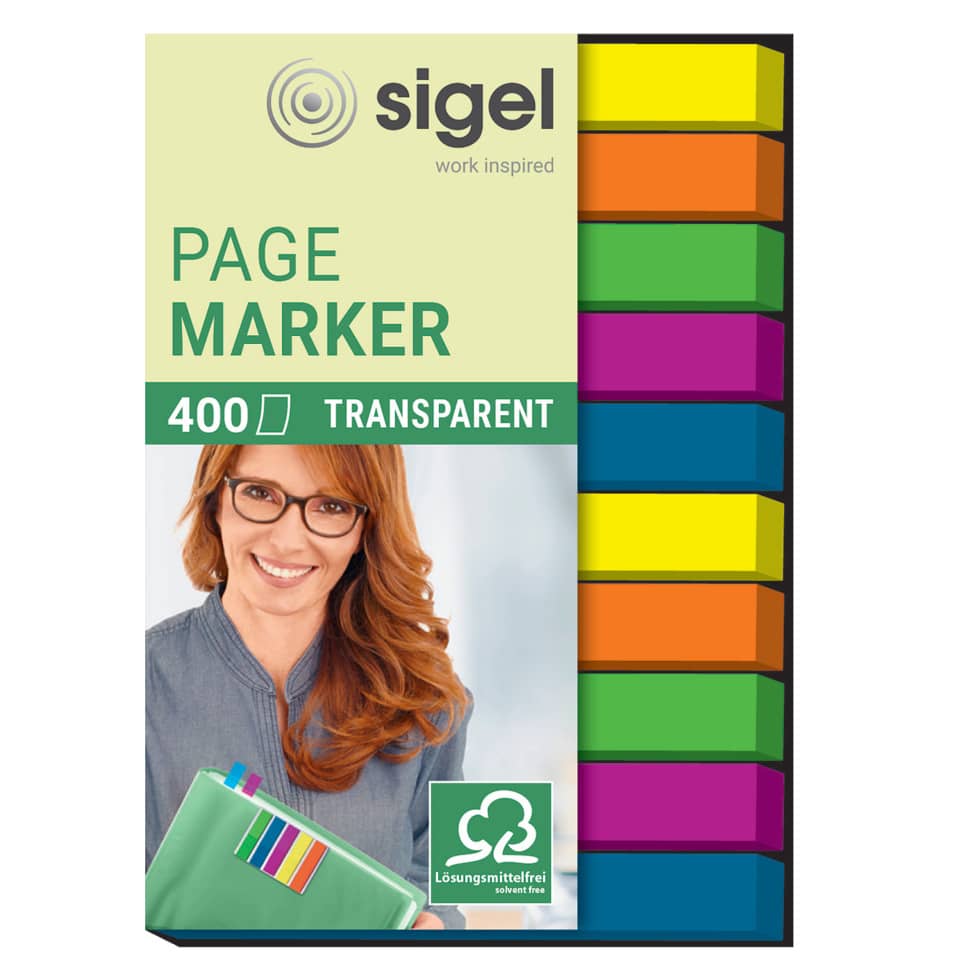 Seitenmarker, Marker-Set, Transparent, Farbblöcke, Brillenträgerin