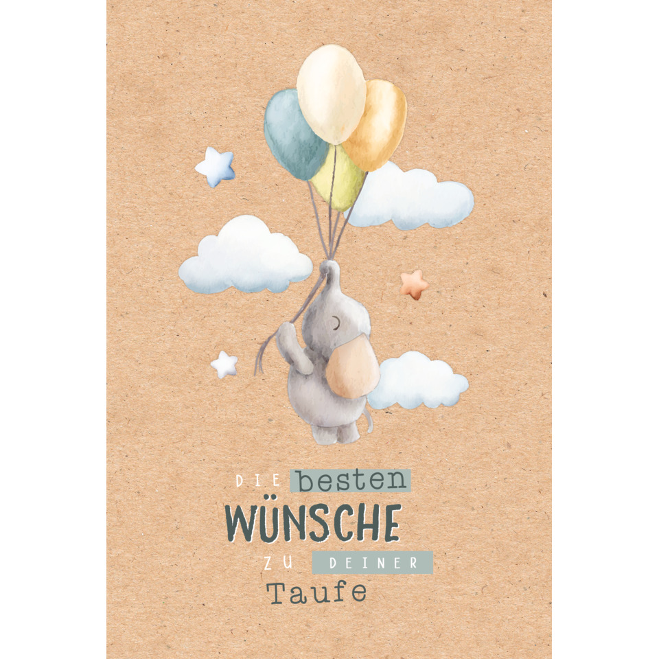 wünsche, tafelkarte, grusskarte, ballons, elefant