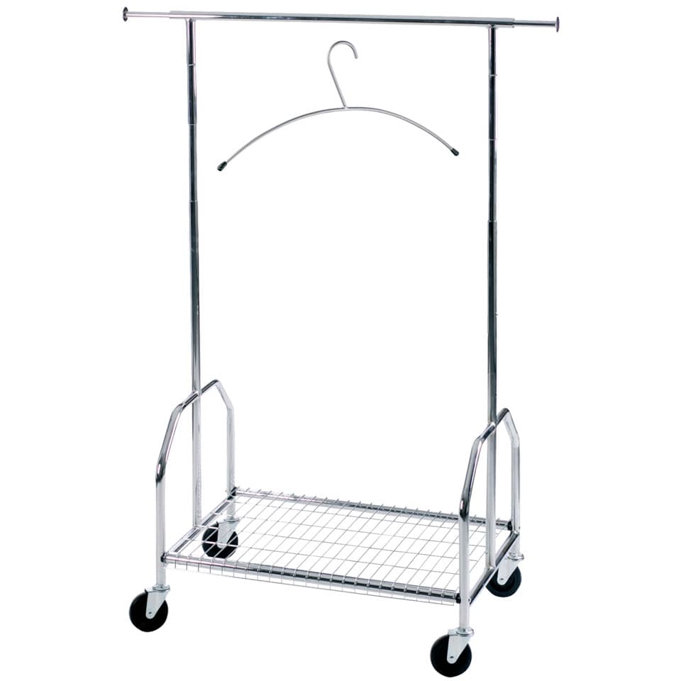 Kleiderbügel, Garderobenständer, Rollschuh, Stahlkonstruktion, Metallgarderobe