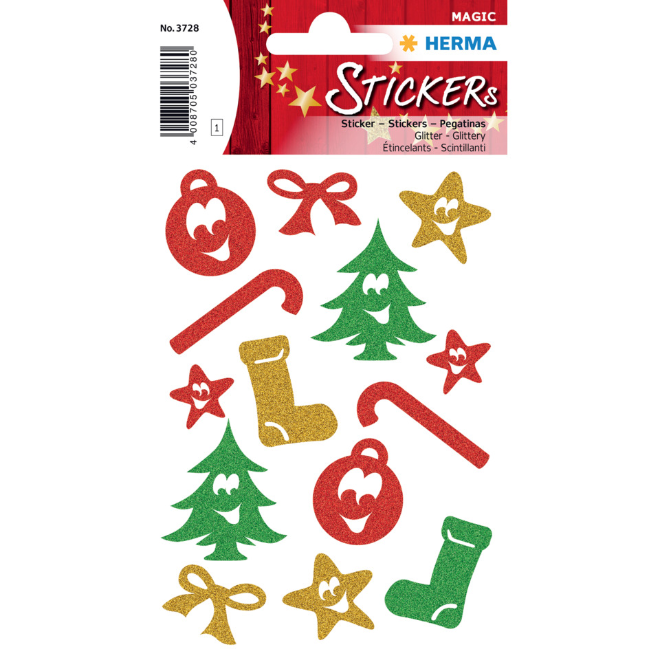 glitter-Sticker, Weihnachten, Weihnachtsbaum, Stern, Zuckerstange, Stiefel, Rentier?