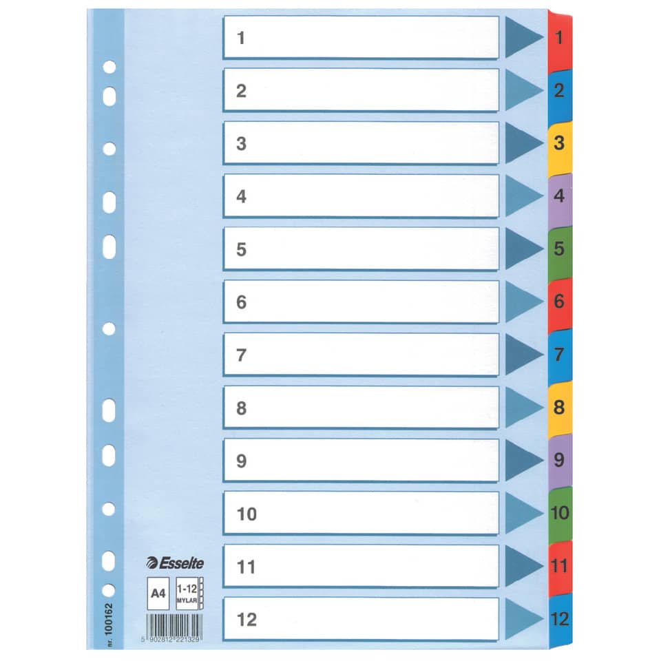 Kartonregister 1-12, A4, Karton, 12 Blatt, weiss ESSELTE 100162 Seite, Text