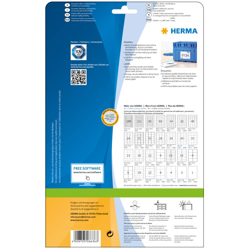Etiketten, Druckbeschriftung, Kartonverpackung, Hersteller-Logo, Barcode/QR-Code