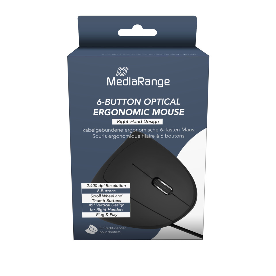 Maus, USB-Maus, 6-Tasten, ergonomisch, Kabelgebunden