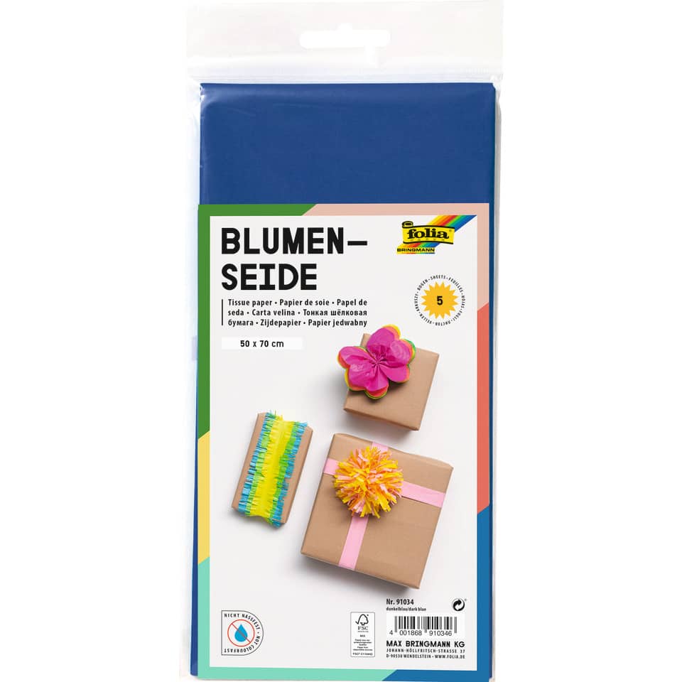 Blumenseide, 50 x 70 cm, 20g/m², 5 Bogen, dunkelblau (34) FOLIA 91034