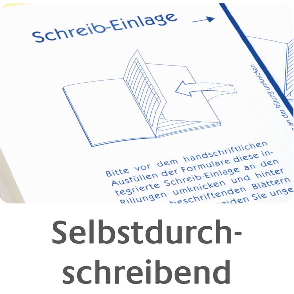 Schreib-Einlage, Selbstschreibend, Blattpapier, Formular, Anleitung