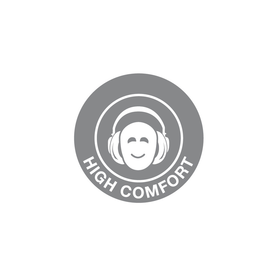 kopfhörer, logo, hoherkomfort, kreis, lächelnd