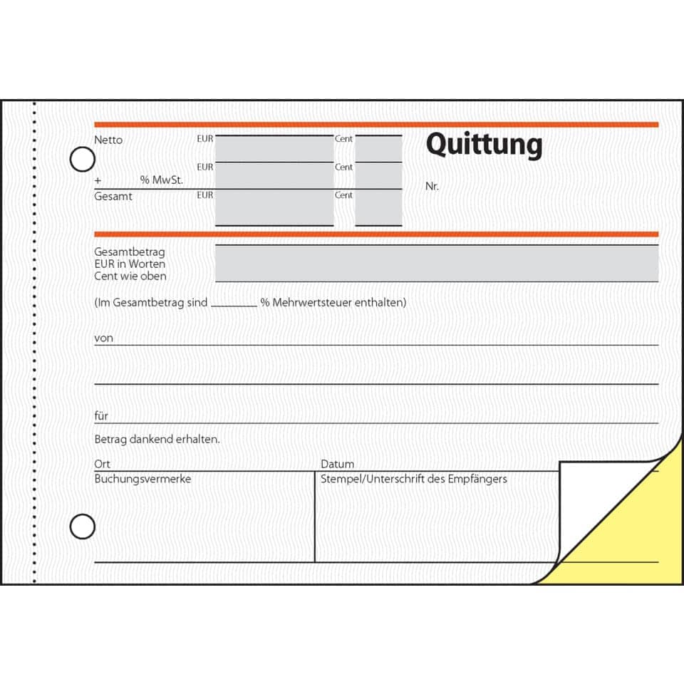 Quittung, Rechnungsvordruck, Belegformular, Belegblatt, Kopierpapier