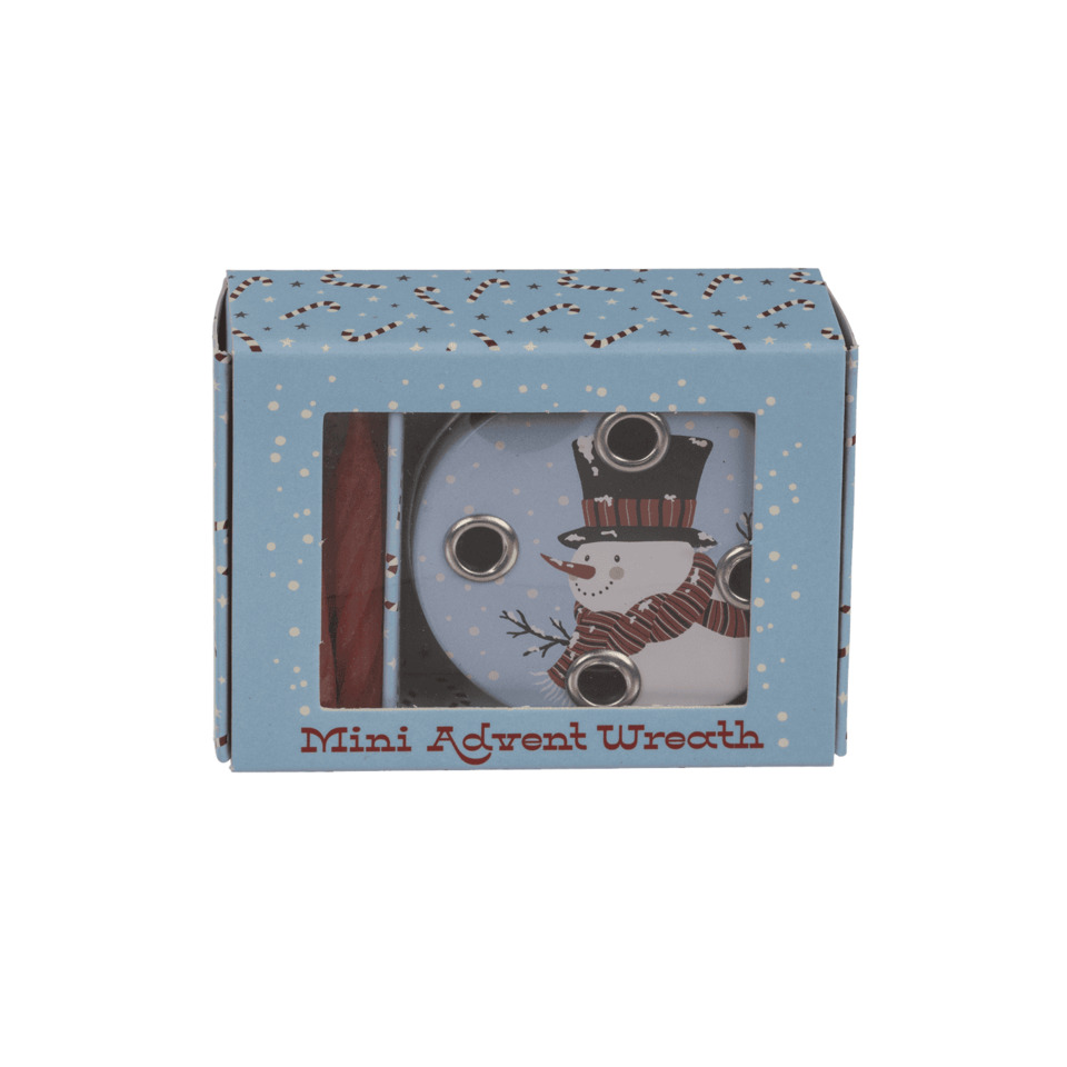 Mini Advent Wreath, Schneemann, Blaues Box, Winterdeko, Zuckerstangenmuster
