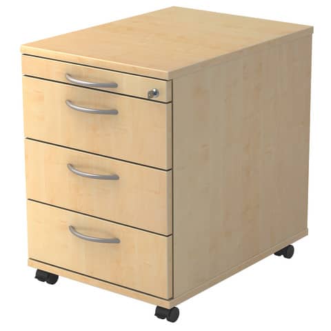 Rollcontainer SOLID - 42,8 x 58 x 59cm, 3 Schübe, Bogengriff, ahorn HAMMERBACHER VAC30/3/3/BM