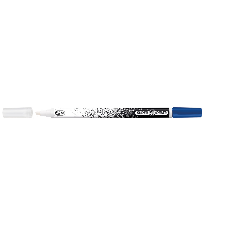 weißer Whiteboard-Marker, Whiteboard-Molton, Metallspitze, blauer Deckel, Super Pirat