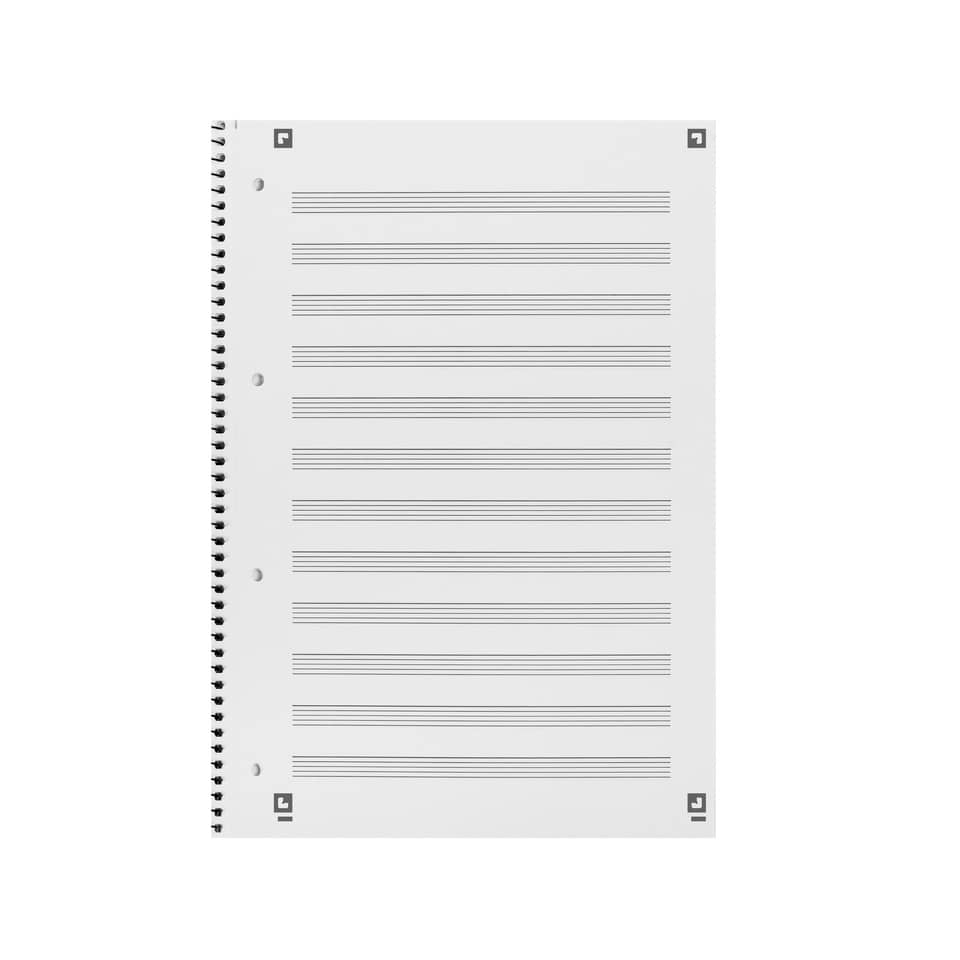 spiral notebook, ruled pages, three holes, wire bound, loose-leaf paper
