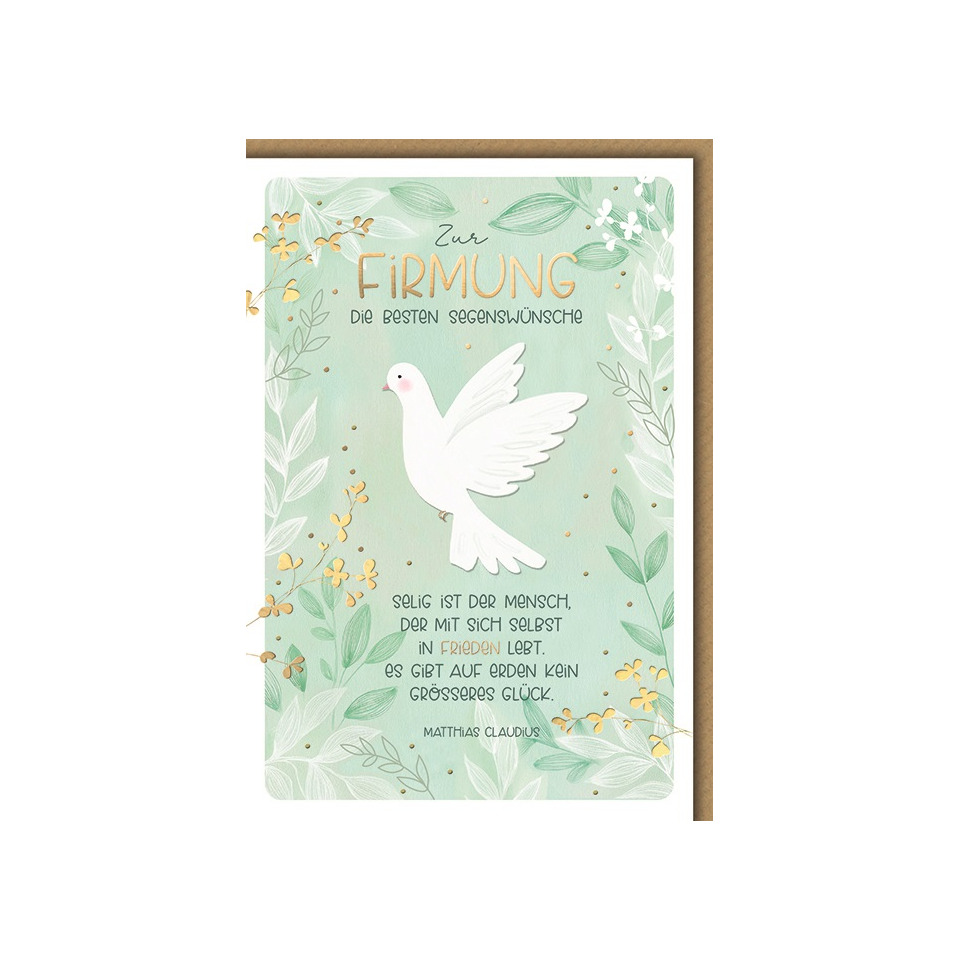 Taube Karte, Dove Card, Grußkarte, weiße Taube, Blätterdekor