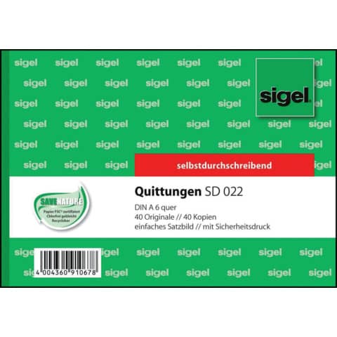 Quittung, A6, 2x40 Blatt SIGEL SD022